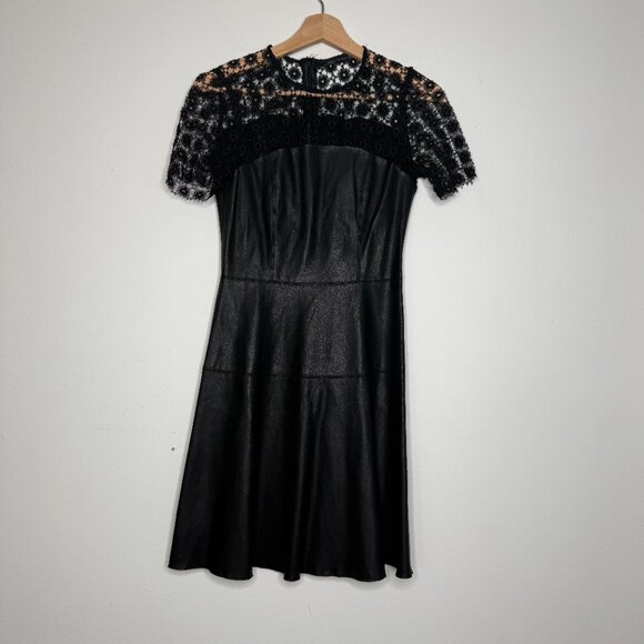 Zara | Faux Leather and Lace Black Mini Dress - XS - Picture 3 of 11